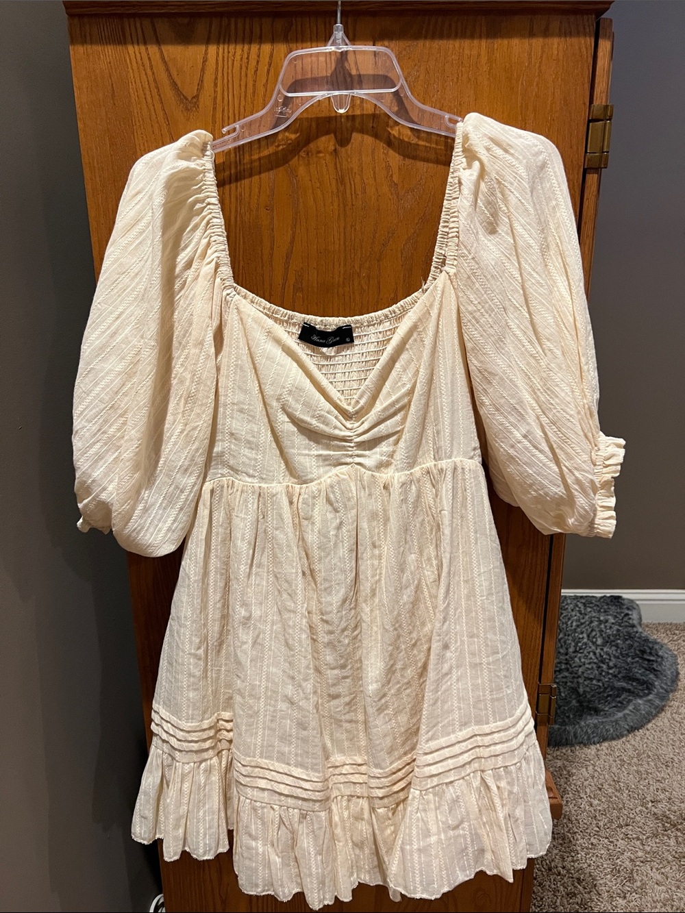 Anna Grace Cream Ivory Mini Dress with Puff Sleeves